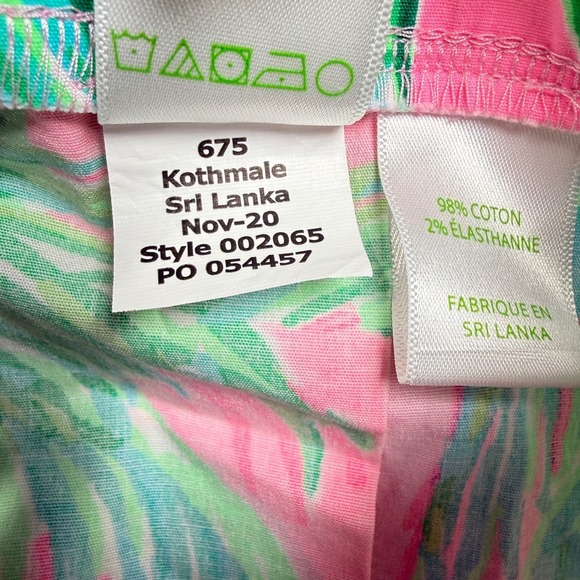 Lilly Pulitzer Shorts Women Large Pink Green Palm Tree Print 002065 Cotton Blend - Picture 4 of 7